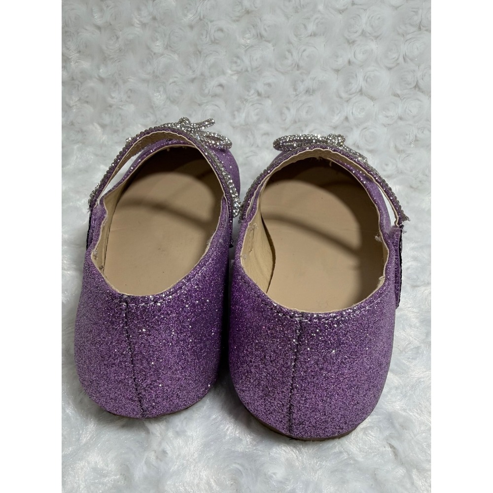 Girls Purple Glitter Rhinestone Bow Mary Jane Dress Flat Shoes‎ Size 2 - Picture 2 of 6